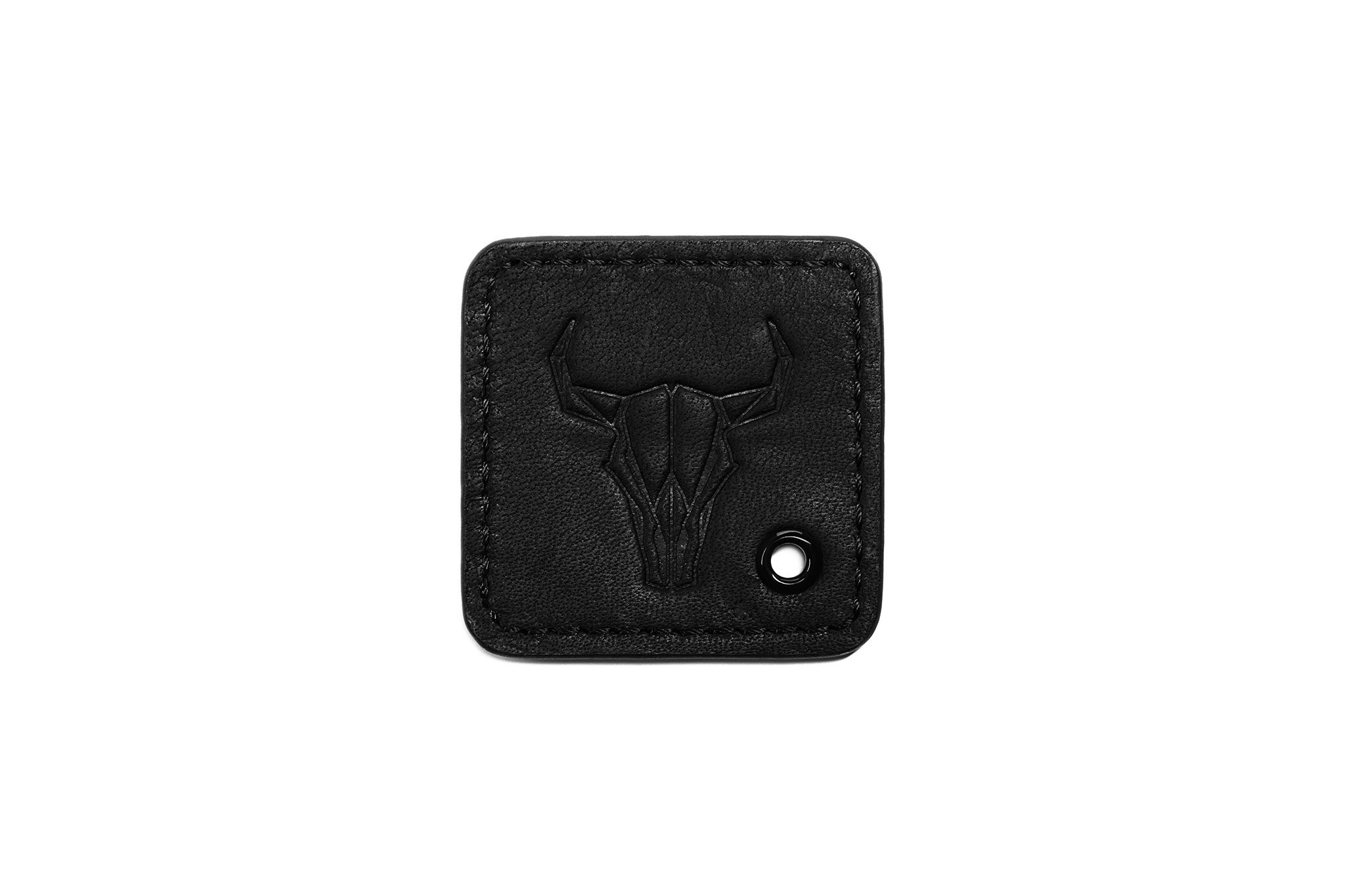 A black leather keytag